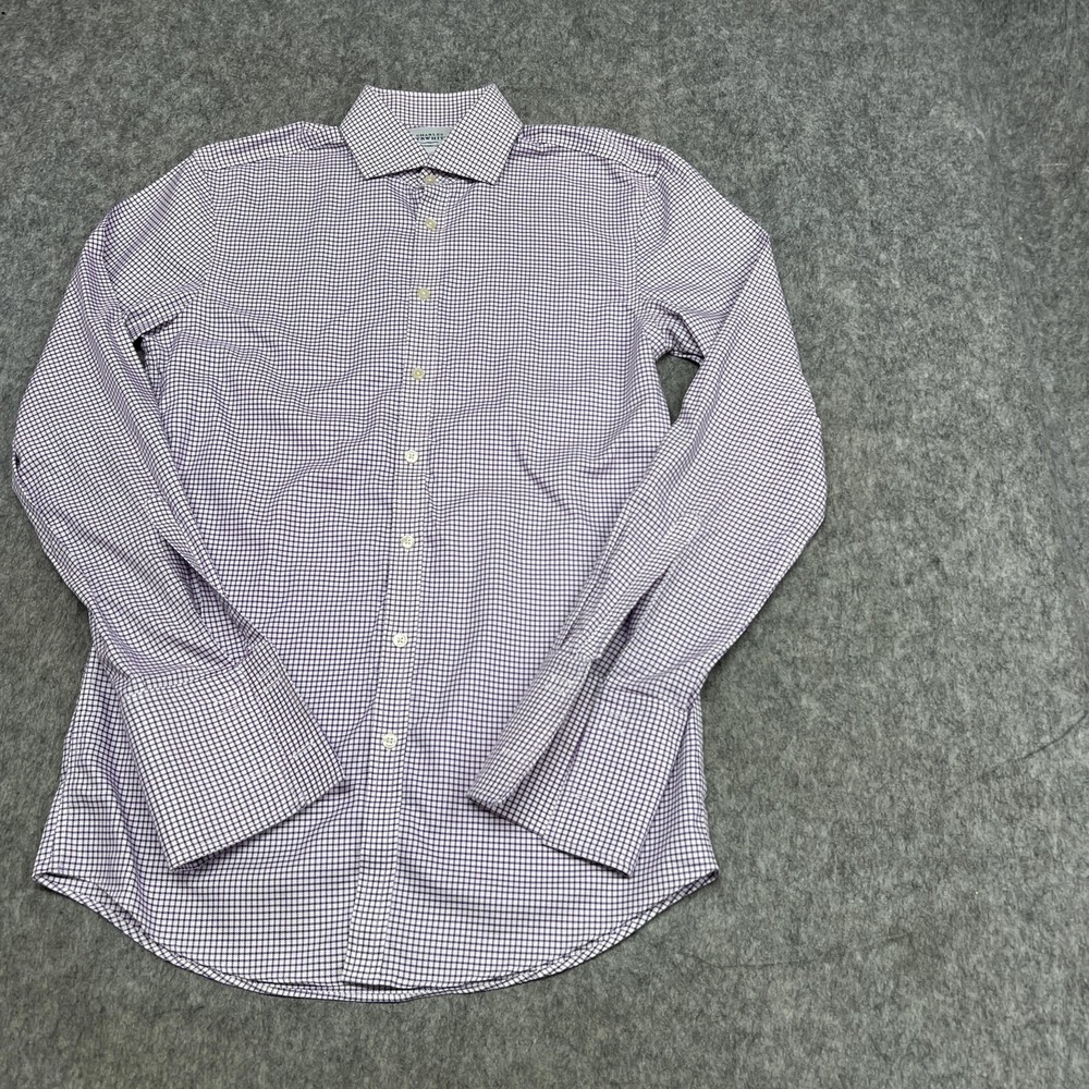 Charles Tyrwhitt Shirt Mens 15.5 34/35 Purple Check Extra‎ Slim Non Iron French - Picture 11 of 15
